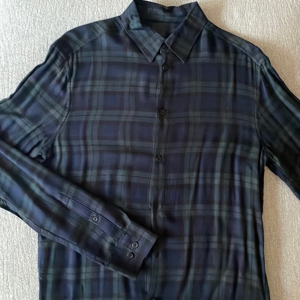 H&M Blue and Green Plaid Button Down Shirt, Size S